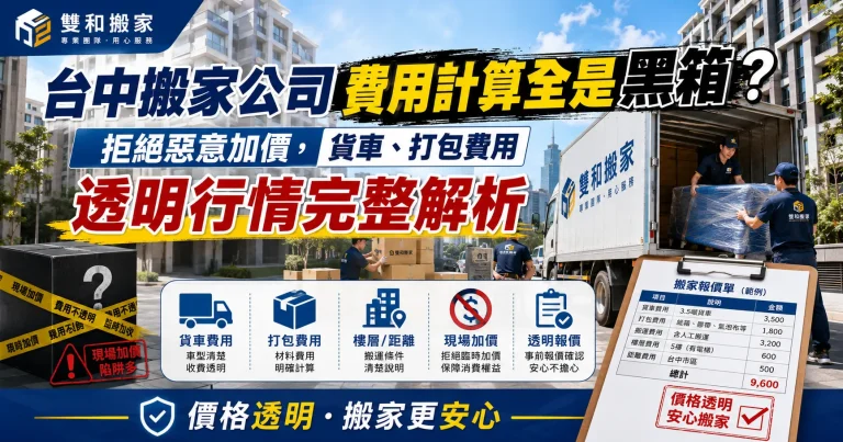 台中搬家公司費用計算全是黑箱？拒絕惡意加價，貨車、打包費用透明行情完整解析