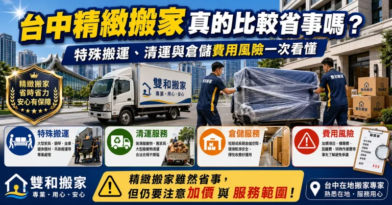 台中精緻搬家真的比較省事嗎？特殊搬運、清運與倉儲費用風險一次看懂