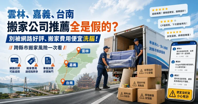 雲林、嘉義、台南搬家公司推薦全是假的？別被網路好評、搬家費用便宜洗腦！跨縣市搬家風險一次看