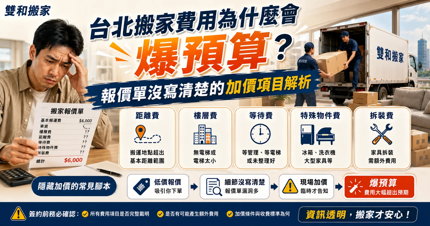 台北搬家費用怎麼算？低價報價背後的加價劇本：不想被現場加錢一定要看-1