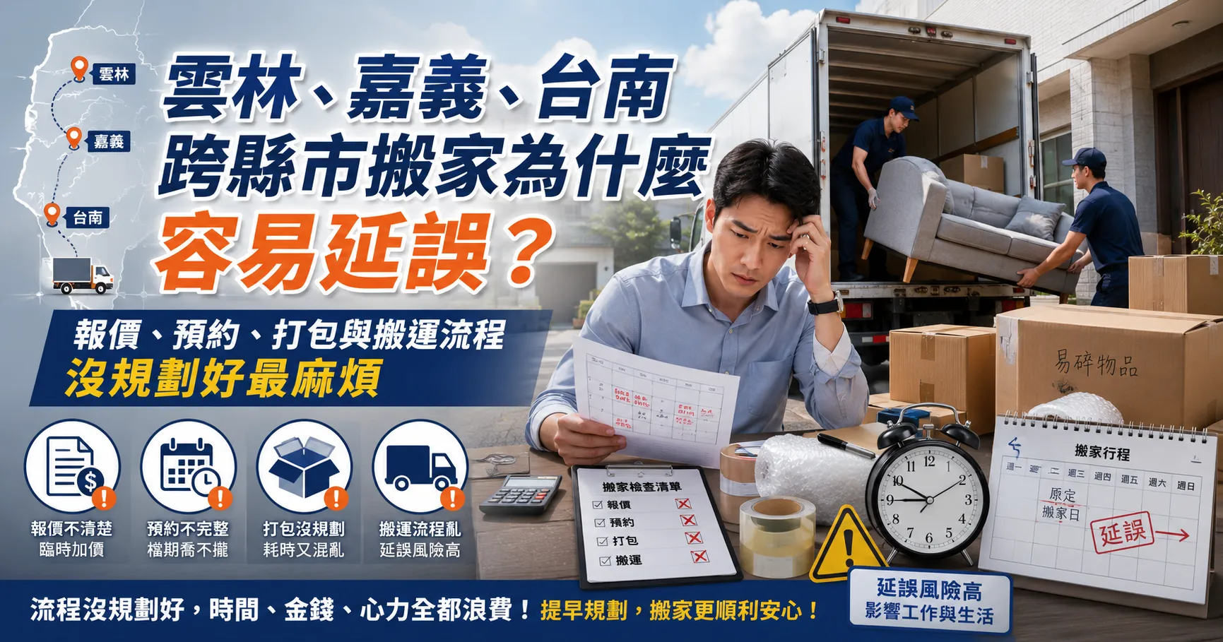 雲林、嘉義、台南跨縣市搬家怎麼安排?搬家貨車、打包防護與精緻搬家服務一次看懂-1