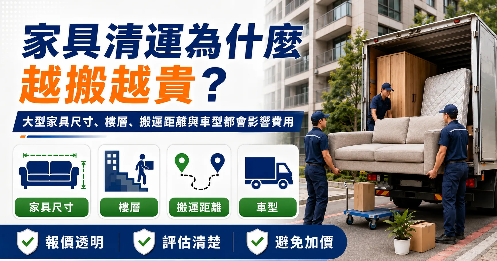 大型家具清運費用怎麼算才不容易被加價?大型垃圾、沙發、衣櫃、床墊回收價格與加價重點解析-1