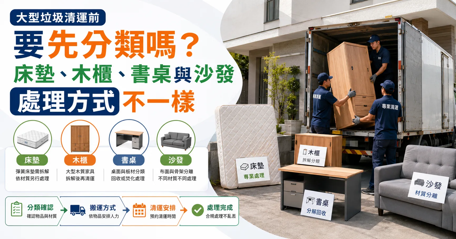 床墊、沙發、衣櫃可以回收嗎?大型家具清運流程與處理方式一次看懂-1