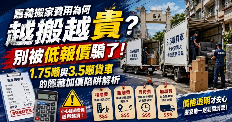 嘉義搬家費用為何越搬越貴？別被低報價騙了！1.75噸與3.5噸貨車的隱藏加價陷阱解析
