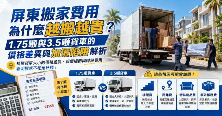 屏東搬家費用為什麼越搬越貴？1.75噸與3.5噸貨車的價格差異與加價陷阱解析
